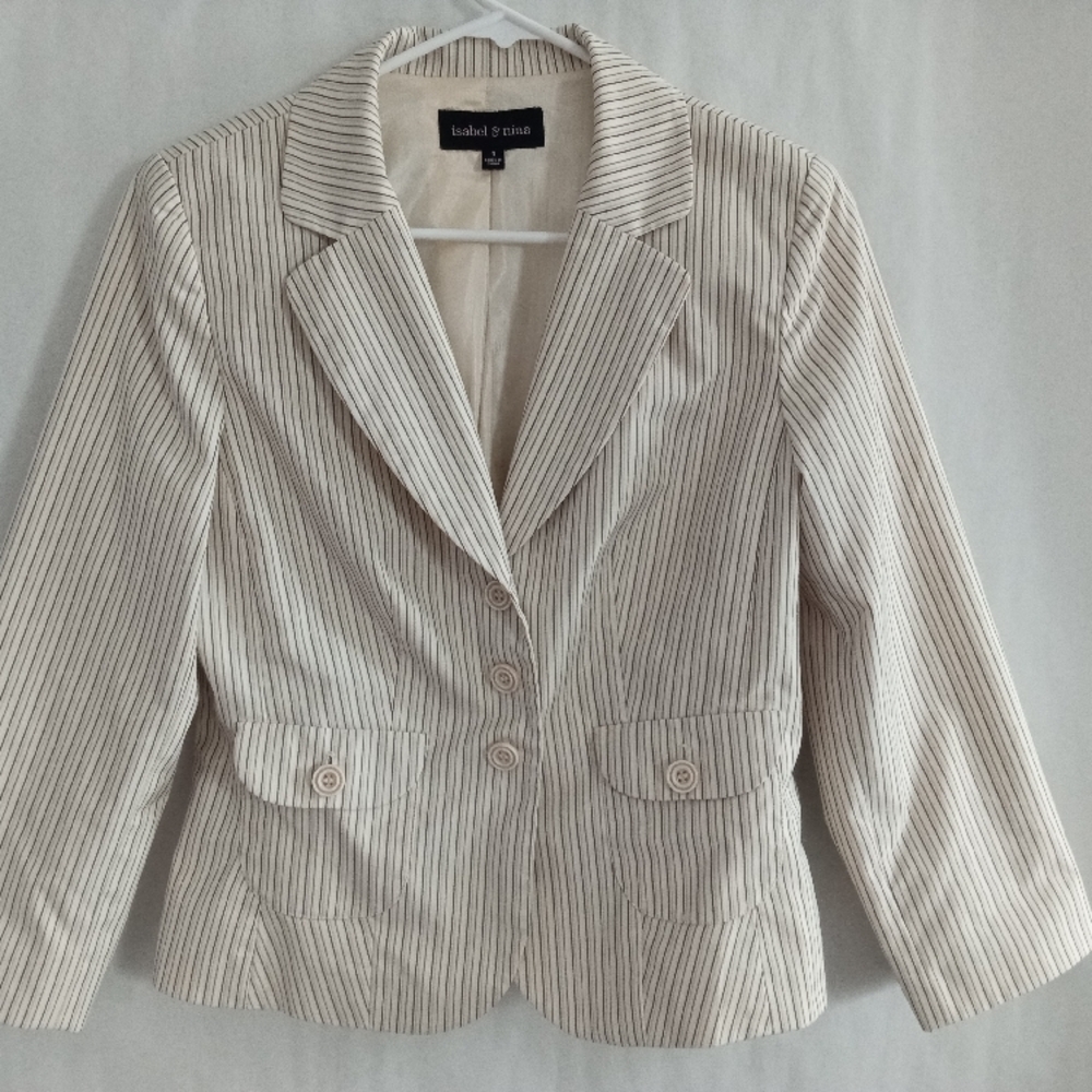 Beige Striped Women's Blazer